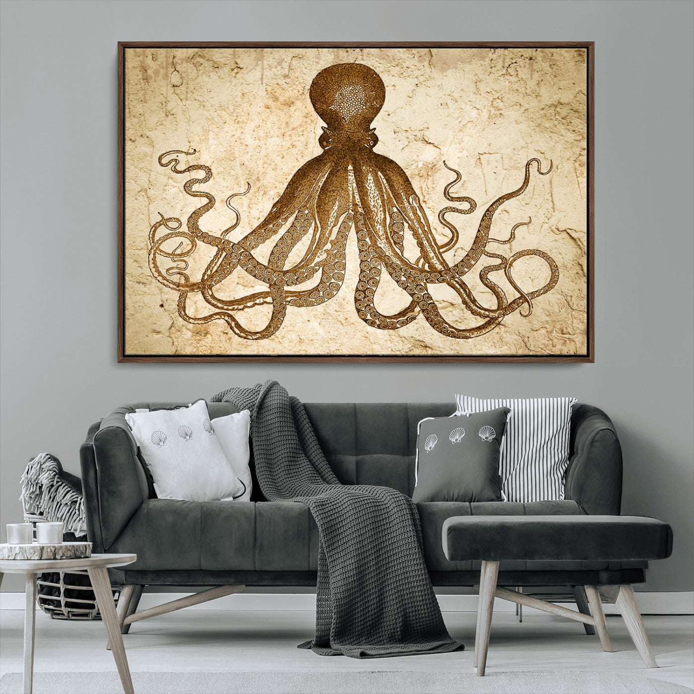 MGV-FC-36X24 - Sepia Octopus Wall Art Abstract Animal Canvas Print