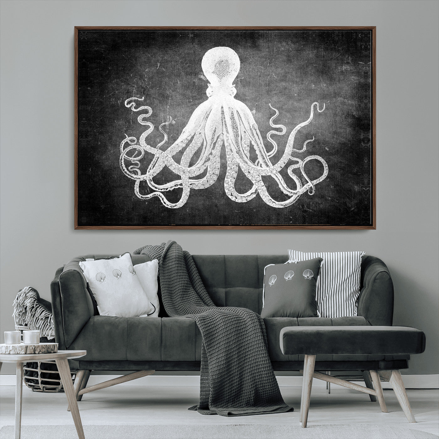 MGV-FC-36X24 - Black White Octopus Wall Art Canvas Print