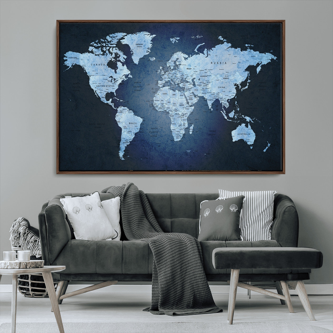 MGV-FC-36X24 - Push Pin World Map Canvas Print – Framed Wall Art for Couples to Track Their Travels – Anniversary