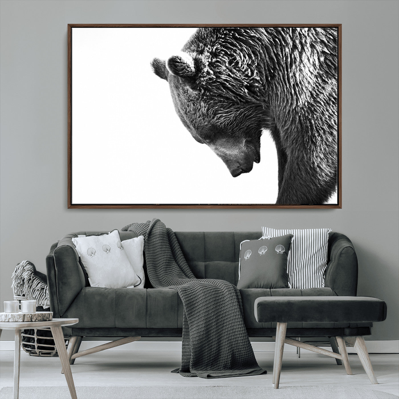 MGV-FC-36X24 - Black and White Grizzly 399 Bear Canvas Print Wall Art | Large Wildlife Canvas Print for Living