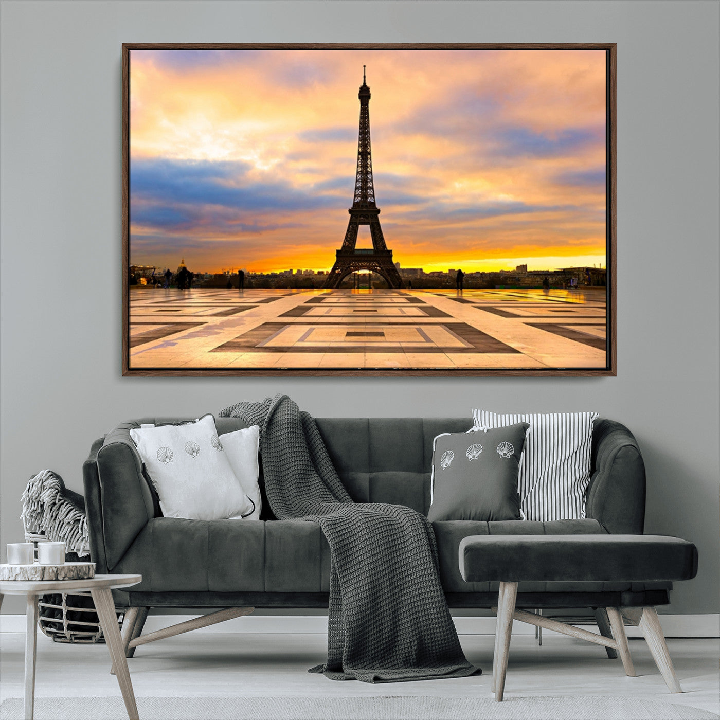 MGV-FC-36X24 - Paris Eiffel Tower Sunset Canvas Wall Art Print - Iconic Landmark Decor with Vibrant Colors