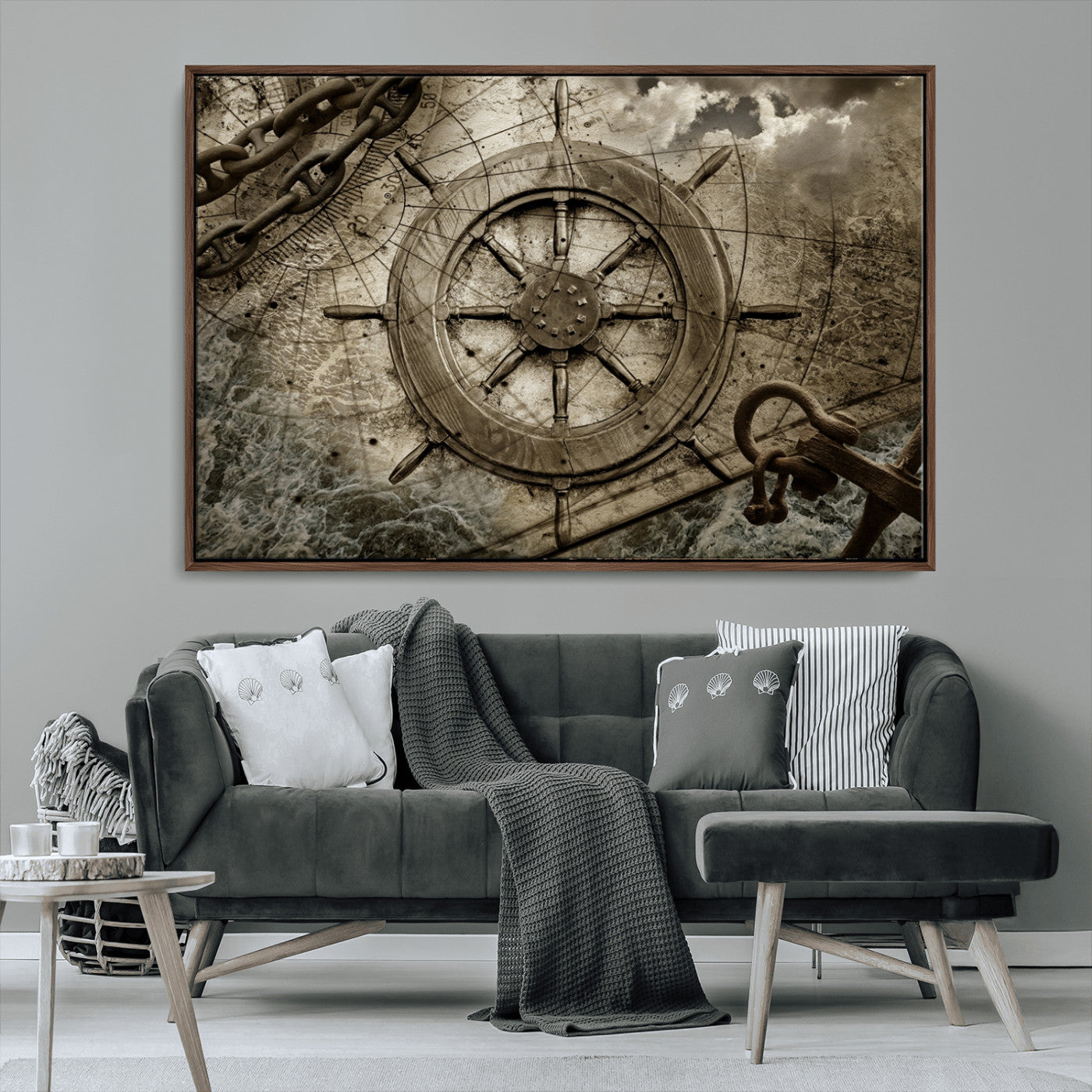MGV-FC-36X24 - Wooden Ship Wheel Canvas Print, Multi Panel Canvas Wall Art Print