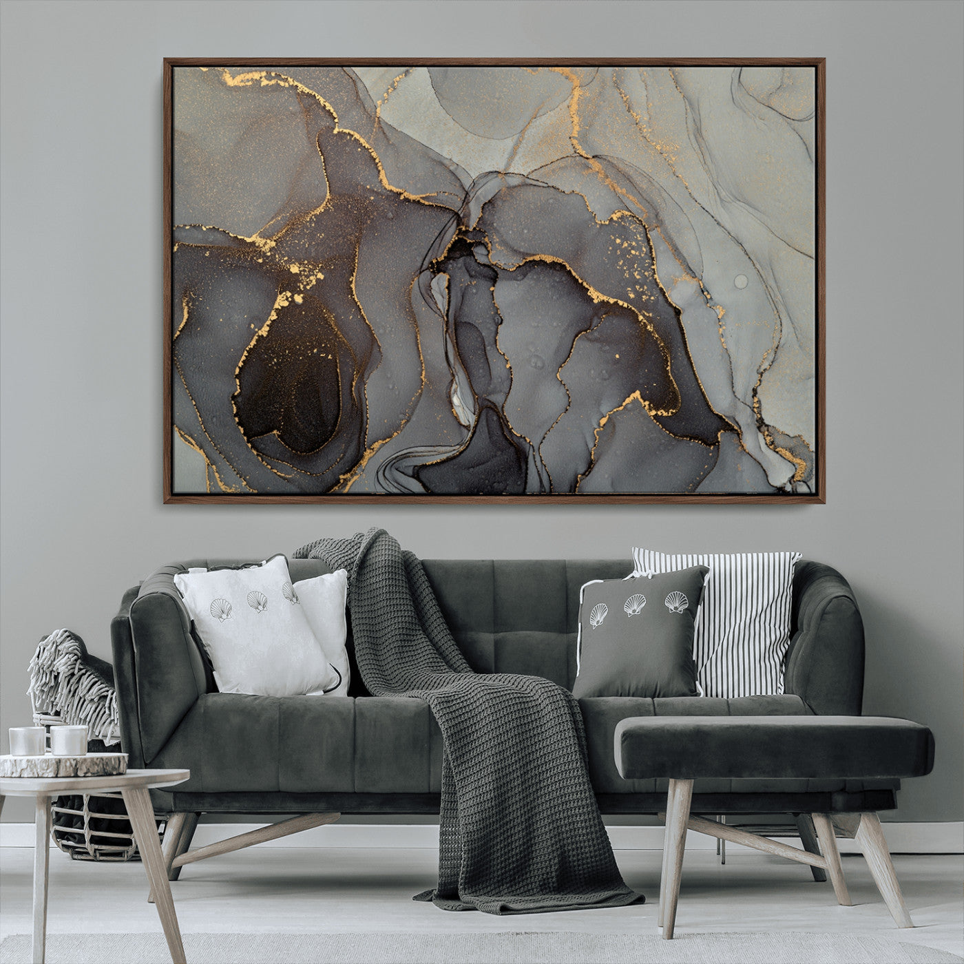 MGV-FC-36X24 - Gray Marble Fluid Effect Wall Art Abstract Canvas Wall Art Print