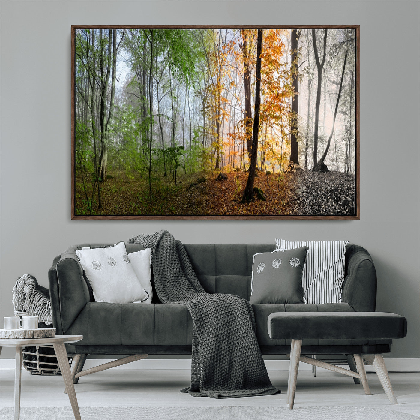 MGV-FC-36X24 - Four Seasons Wall Art Forest Canvas Print – Triptych Seasonal Nature Print – Landscape Decor for