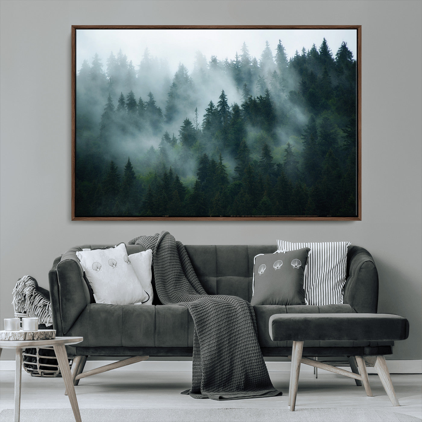 MGV-FC-36X24 - Foggy Forest 3-Panel Canvas Wall Art | Large Giclée Nature Scene Print for Living Room, Office, or