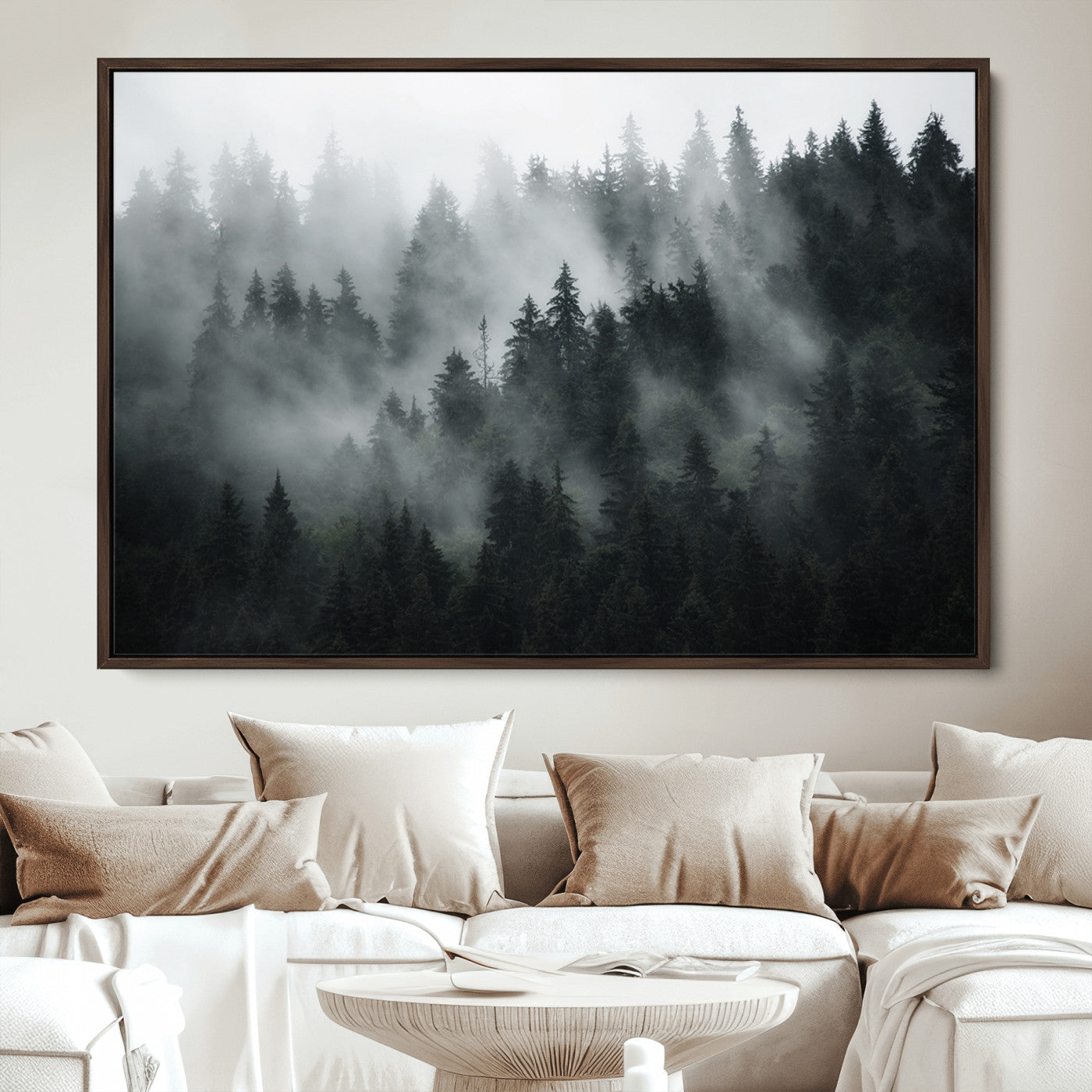 52359-MGV-CV-36X24-Foggy Forest Wall Art Canvas Print | 3 Panel Large Misty Landscape for Dining Room, Office, or Living Room | Ready to Hang Nature Deco