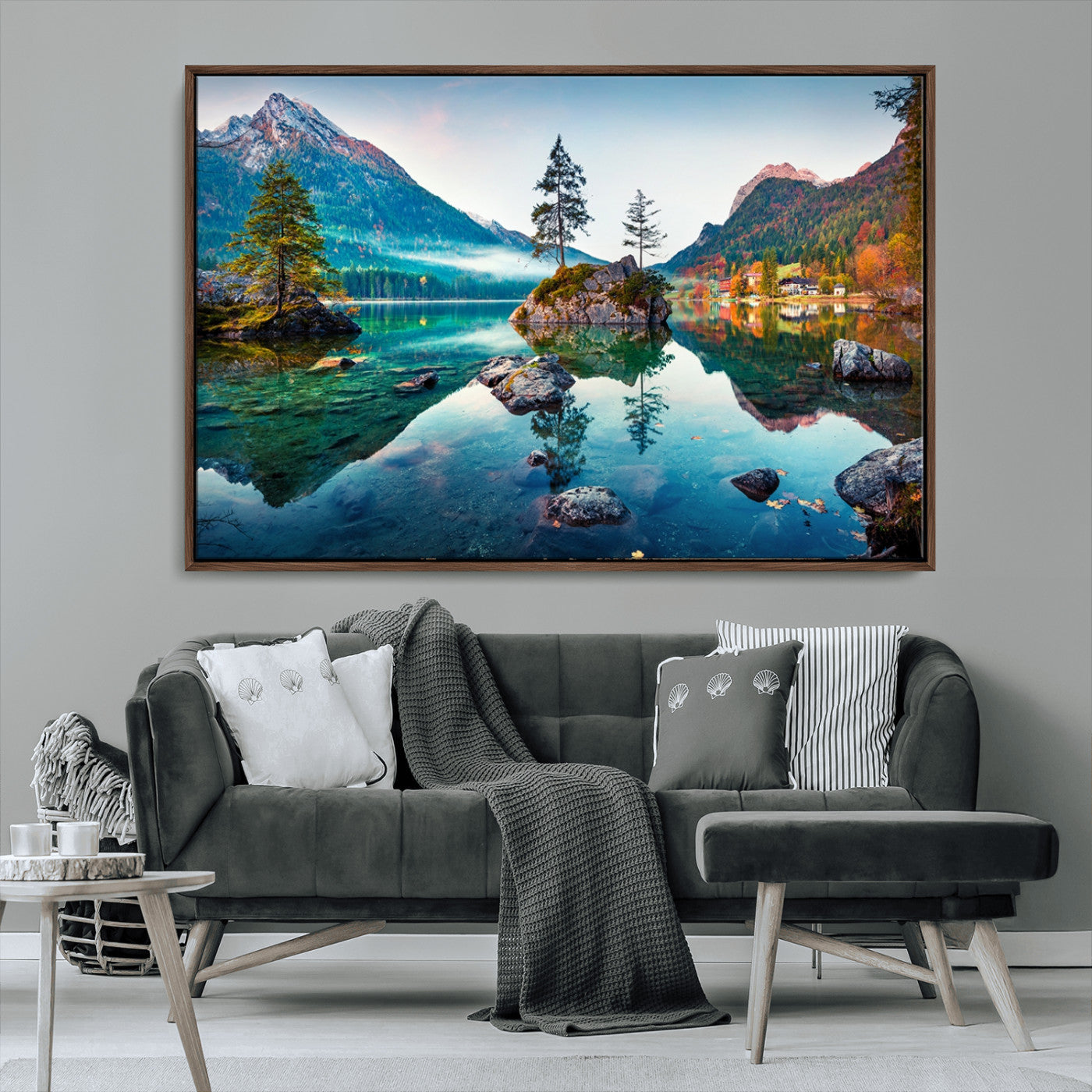 -Crystal Clear Lake Wall Art | Mountains Wall Art Canvas | 3 Panel Large Landscape Print for Dining