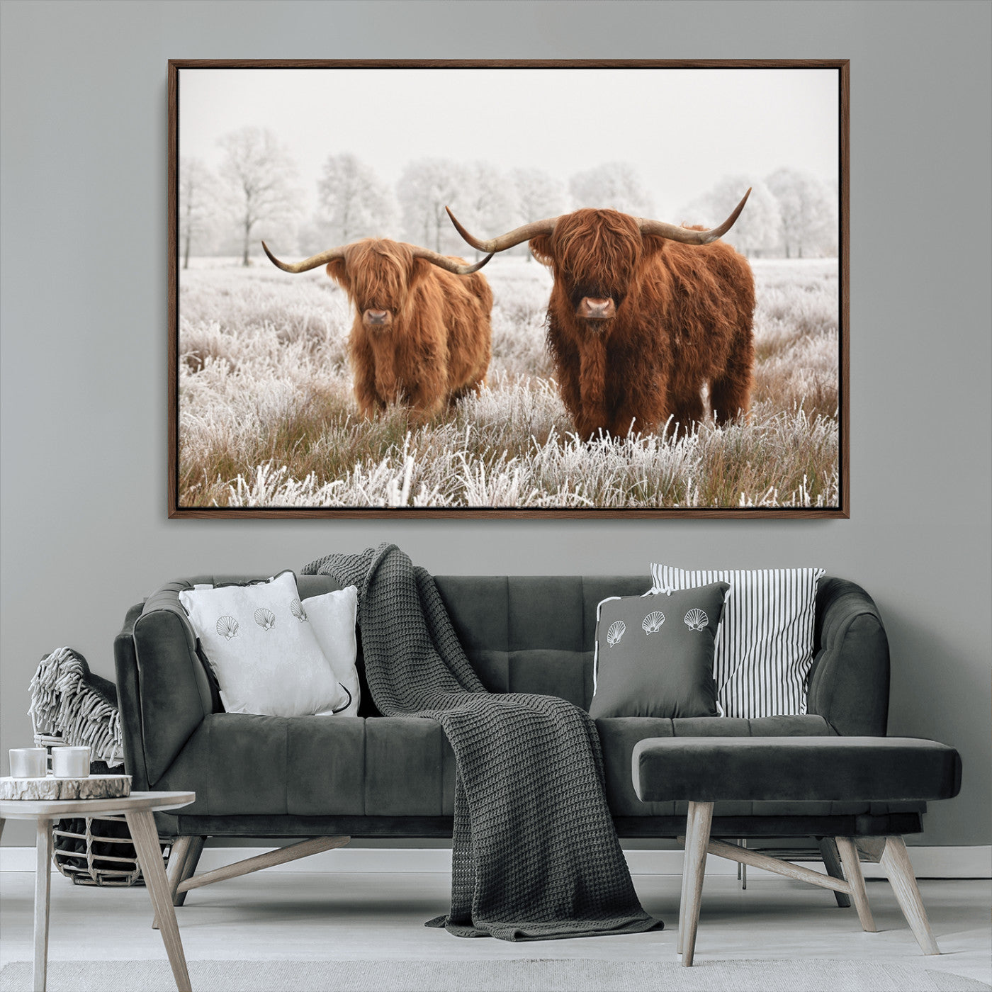 MGV-FC-36X24 - Longhorn Cattle Wall Art Canvas Print, Framed Farmhouse Style Art Picture Print, Rustic Cow Perfect Rustic Farmhouse Decor Artwork