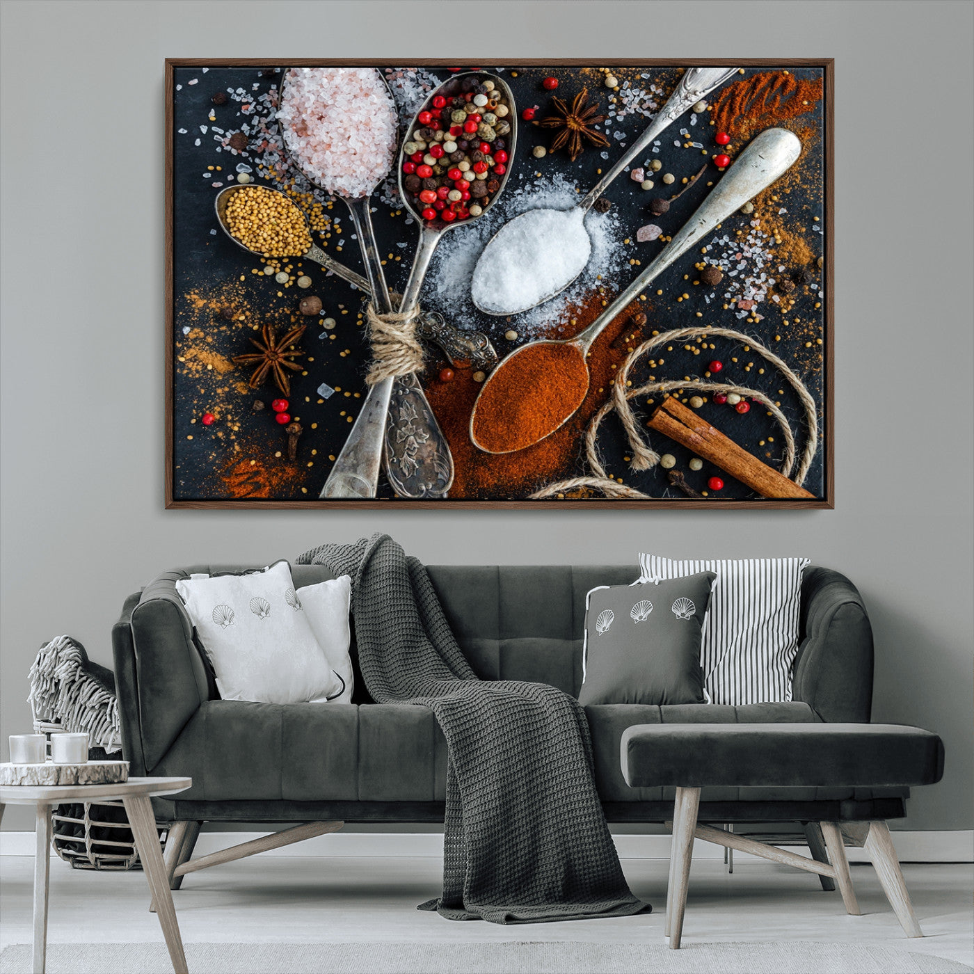 MGV-FC-36X24 - Spices and Seasonings Canvas Wall Art – Colorful Triptych Kitchen Decor – Culinary Art for Dining