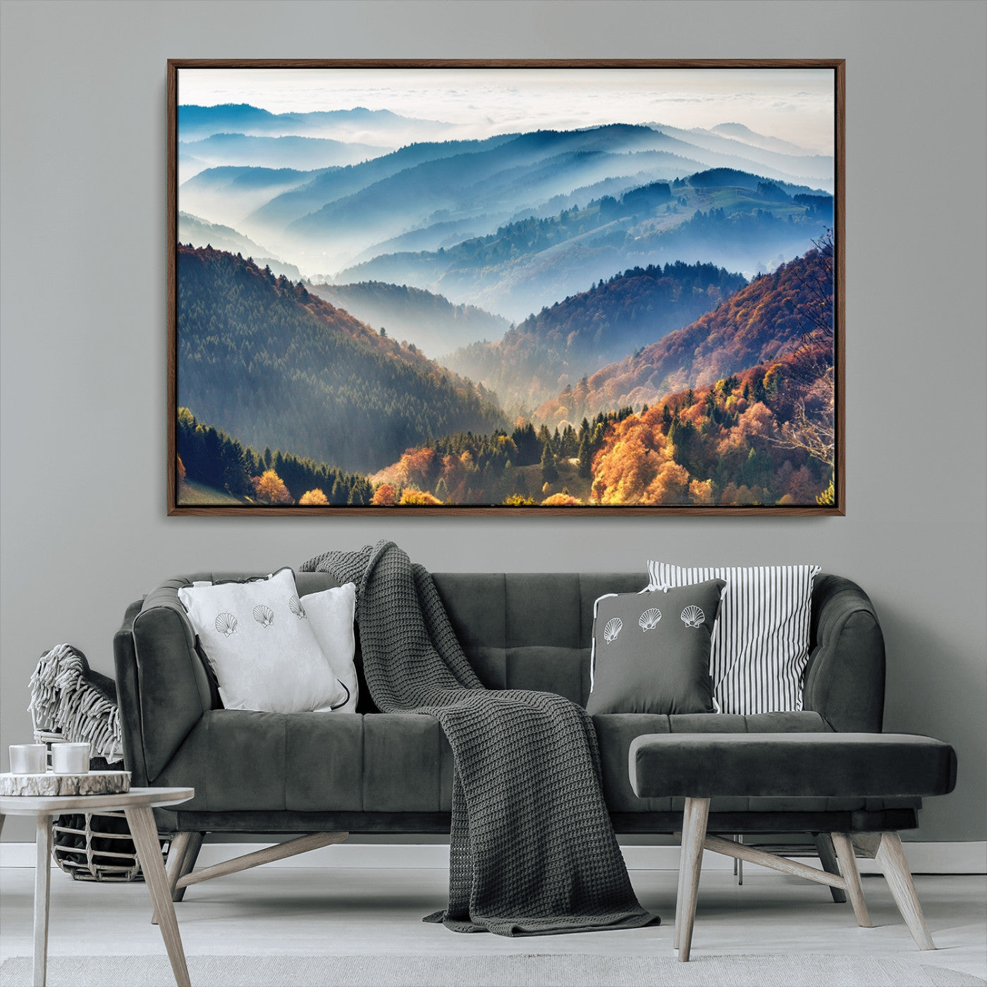 MGV-FC-36X24 - Misty Mountain Sunrise Triptych Canvas Print – Autumn Landscape Wall Art – Scenic Nature Decor –