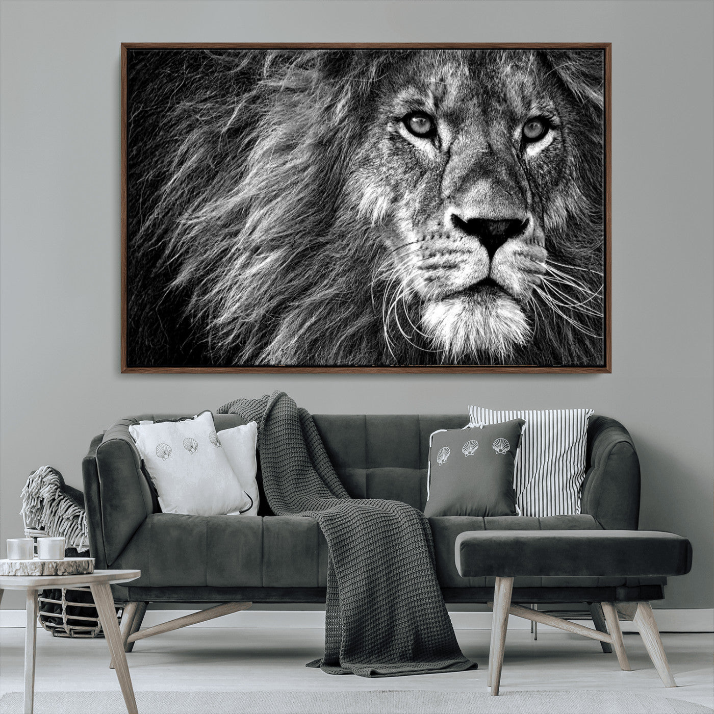 MGV-FC-36X24 - Black and White Lion Canvas Wall Art Print
