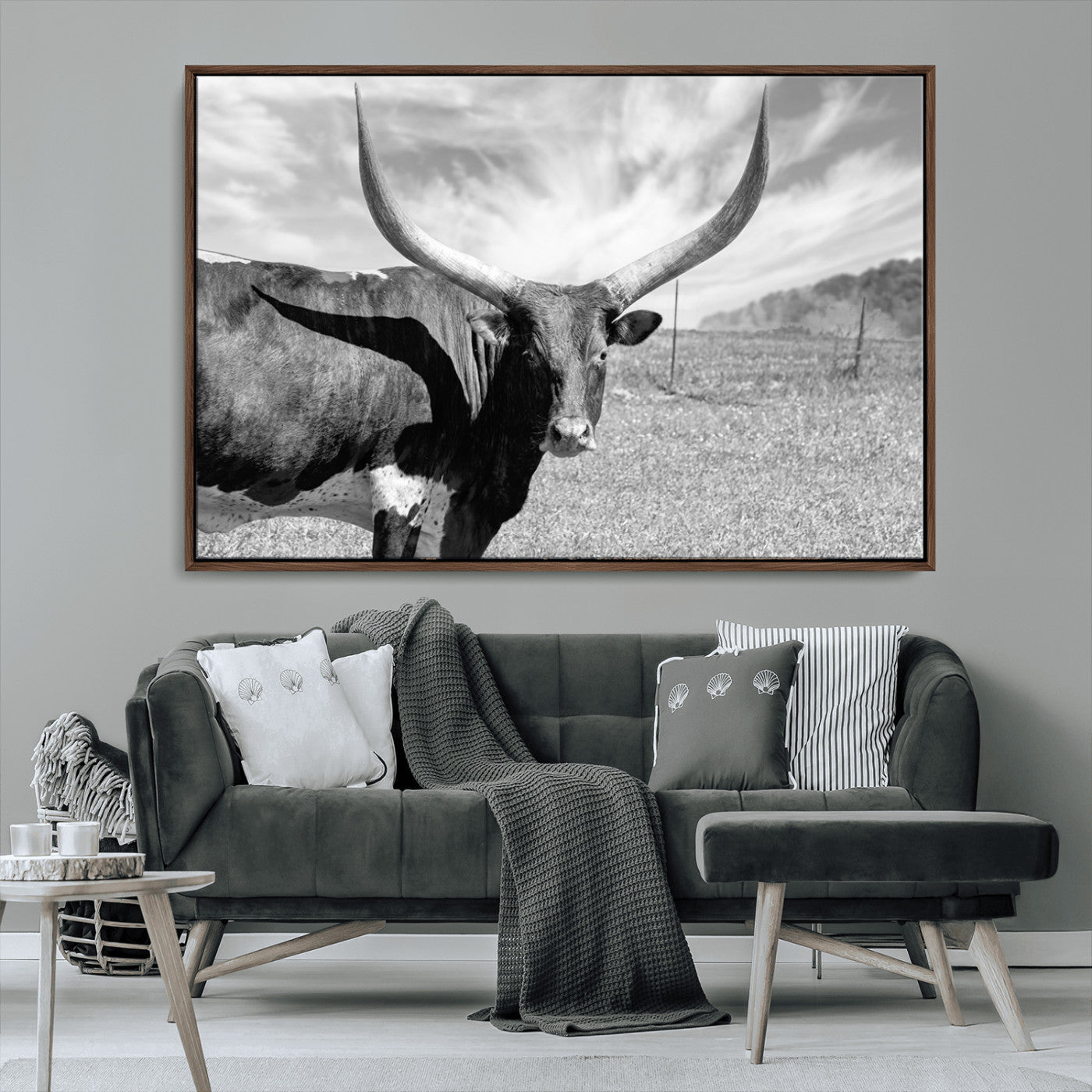 MGV-FC-36X24 - Longhorn Wall Art Canvas Print, Framed Ranch Wall Art Canvas Print