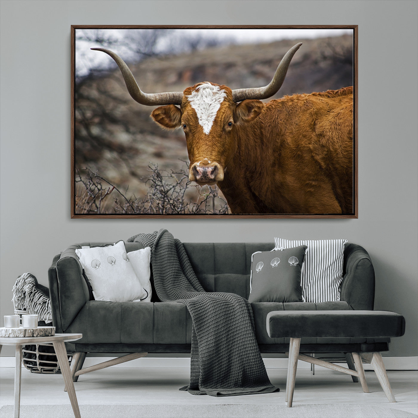 MGV-FC-36X24 - Framed Big Cow Animal Wall Art Canvas Print