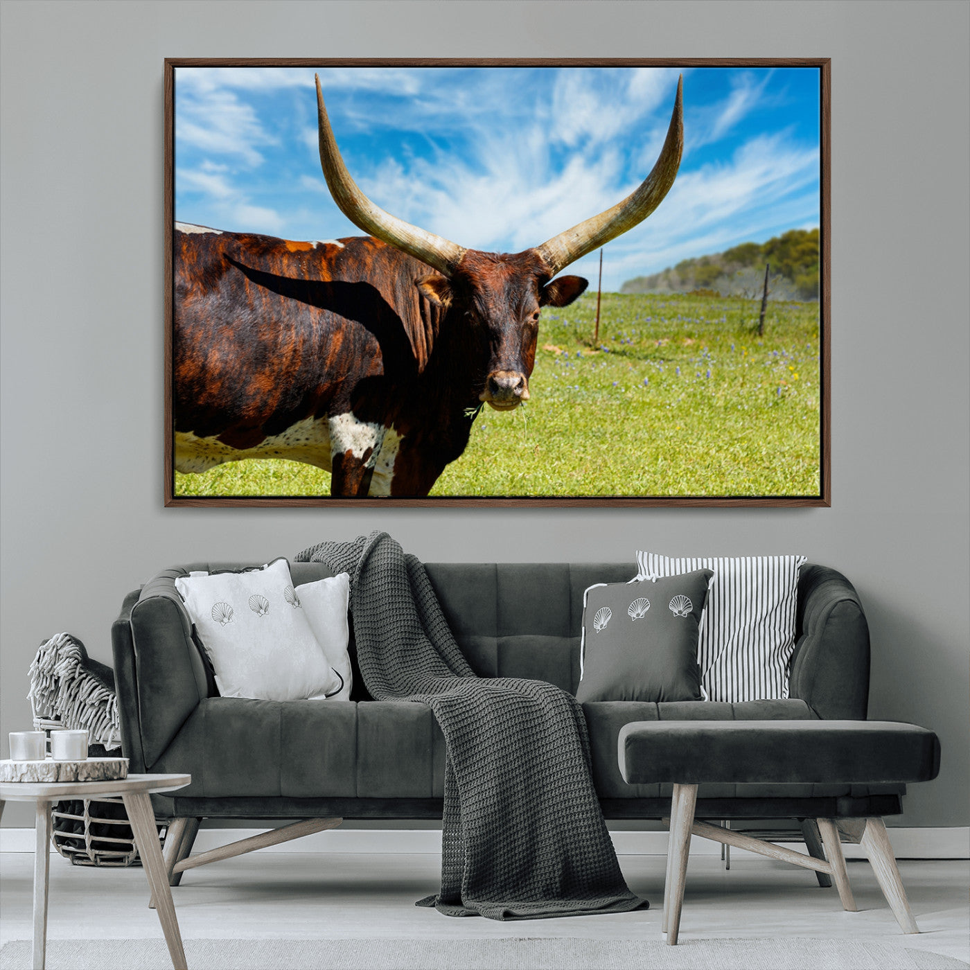 MGV-FC-36X24 - Longhorn and Cow Wall Art, Country Cow Wall Decor Canvas Print