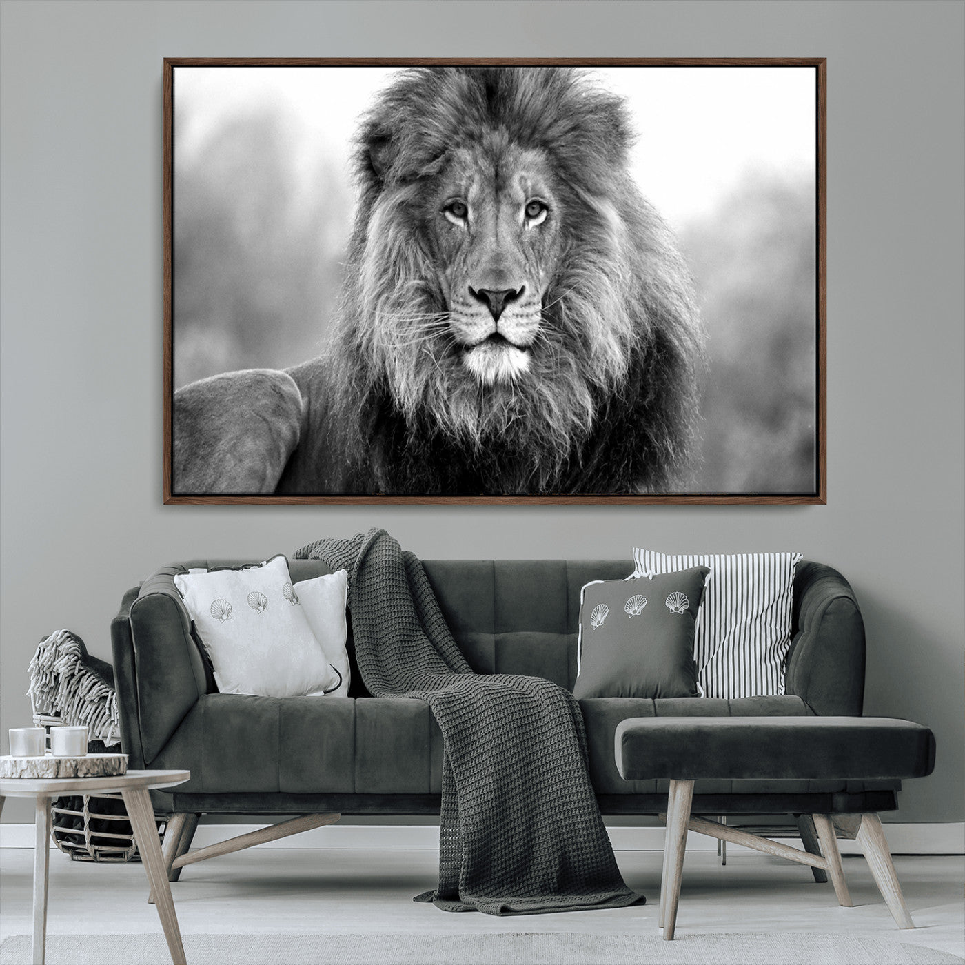 MGV-FC-36X24 - Black and White Lion Canvas Wall Art Animal Print