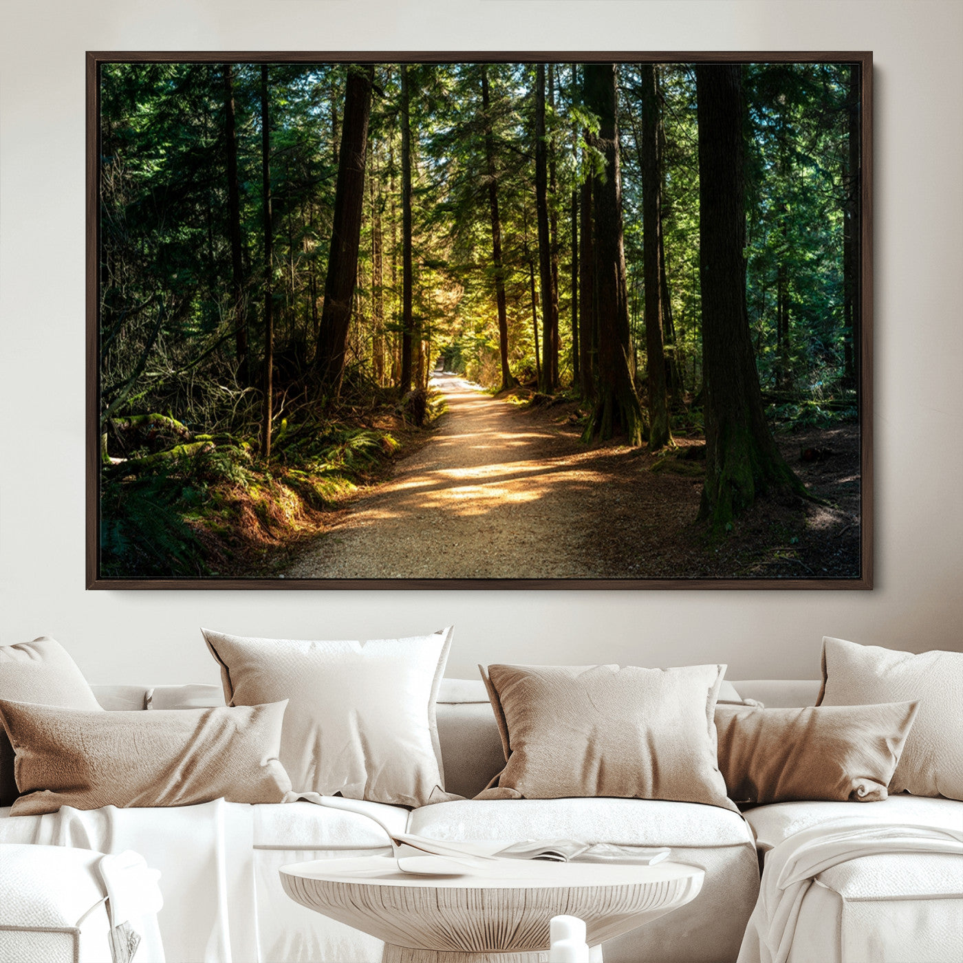 51762-MGV-CV-36X24-Sunlit Forest Pathway Canvas Print | 3 Panel Large Nature Wall Art for Living Room, Office, or Modern Space | Tranquil Scenic Forest, Ready