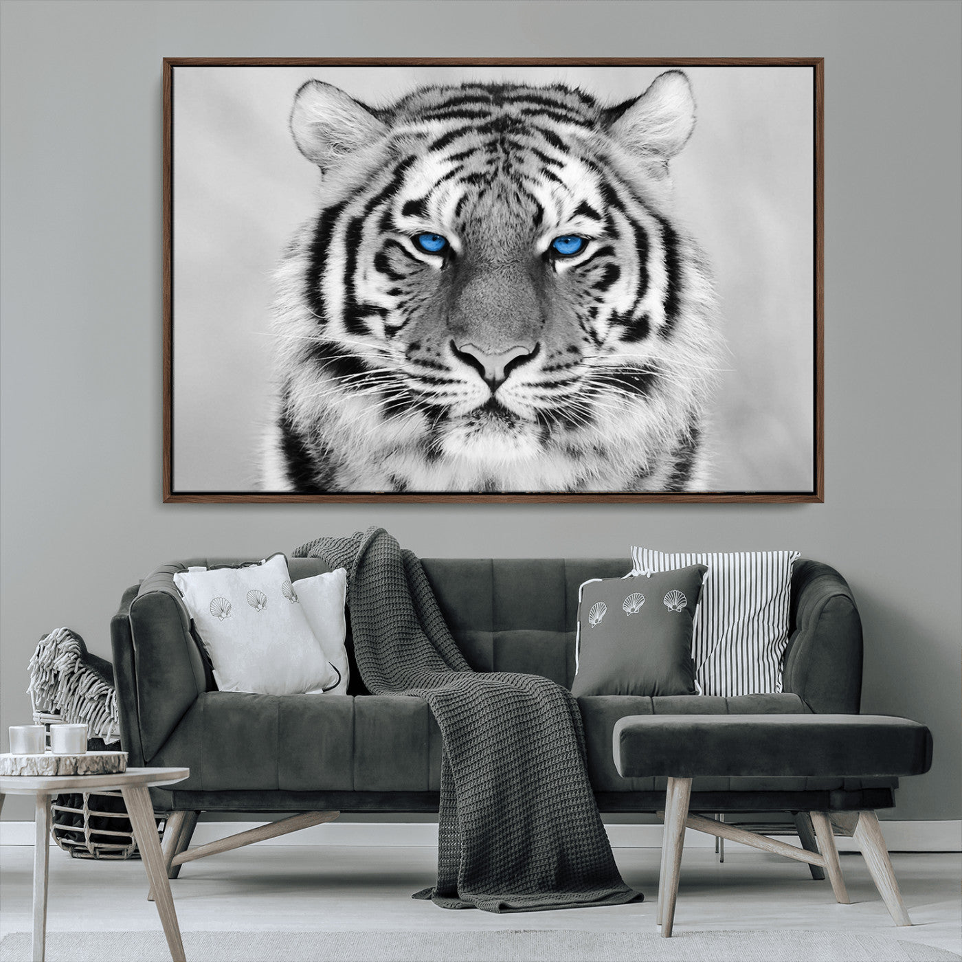 MGV-FC-36X24 - Black and White Tiger Wall Art Animal Canvas Print
