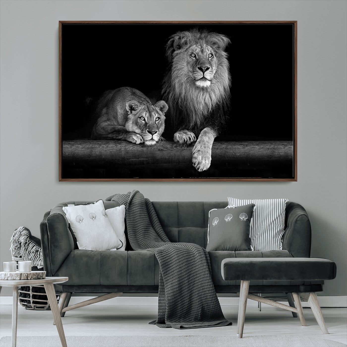 MGV-FC-36X24 - Large Black and White Lion Couple Wall Art Canvas Print