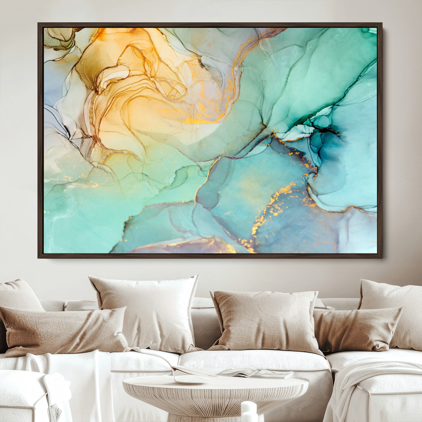 47242-MGV-CV-36X24-Green Marble Fluid Effect Wall Art Abstract Canvas Wall Art Print