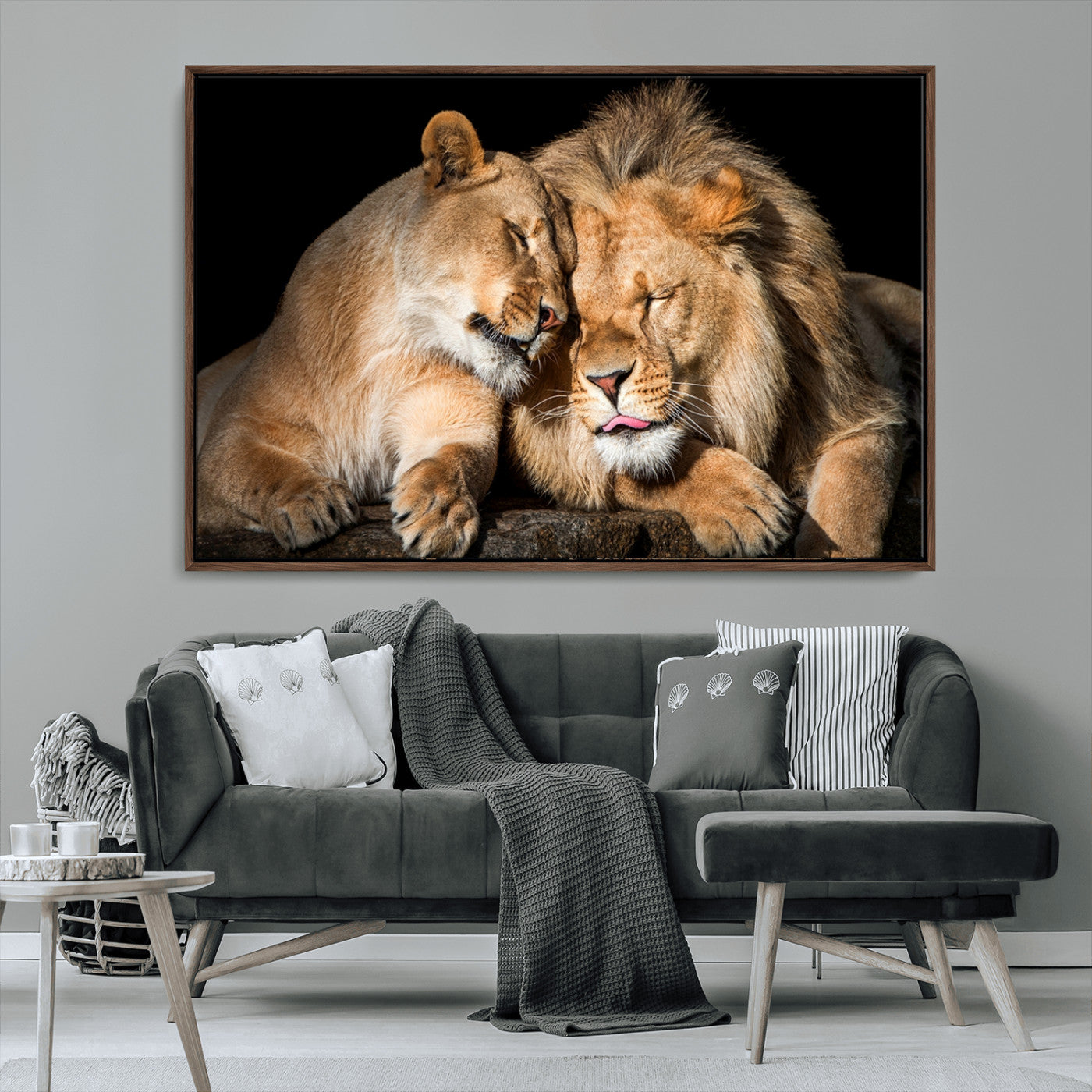 MGV-FC-36X24 - Lion and Lioness Wall Art Print Canvas | 3-Panel African Wildlife Canvas Print | Animal-Themed Art