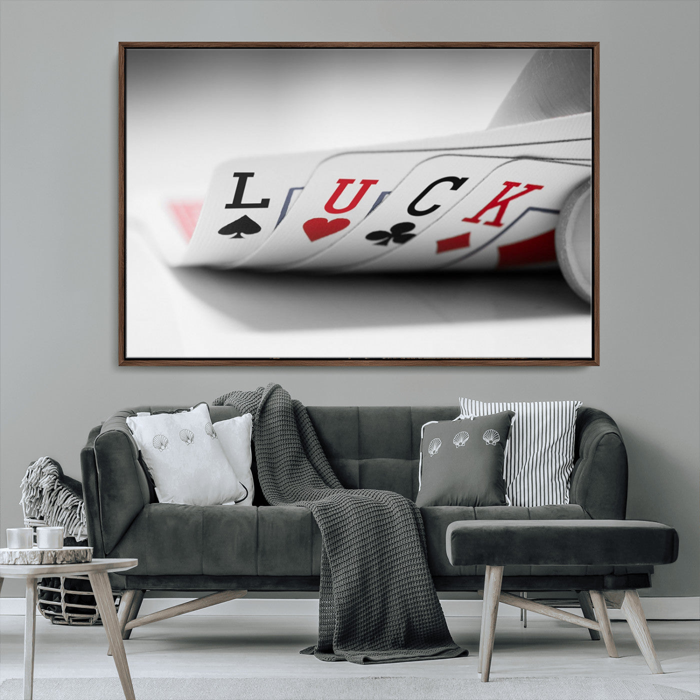 MGV-FC-36X24 - Framed Luck Poker Cards Canvas – Modern Triptych Wall Art, Ready to Hang for Game Rooms