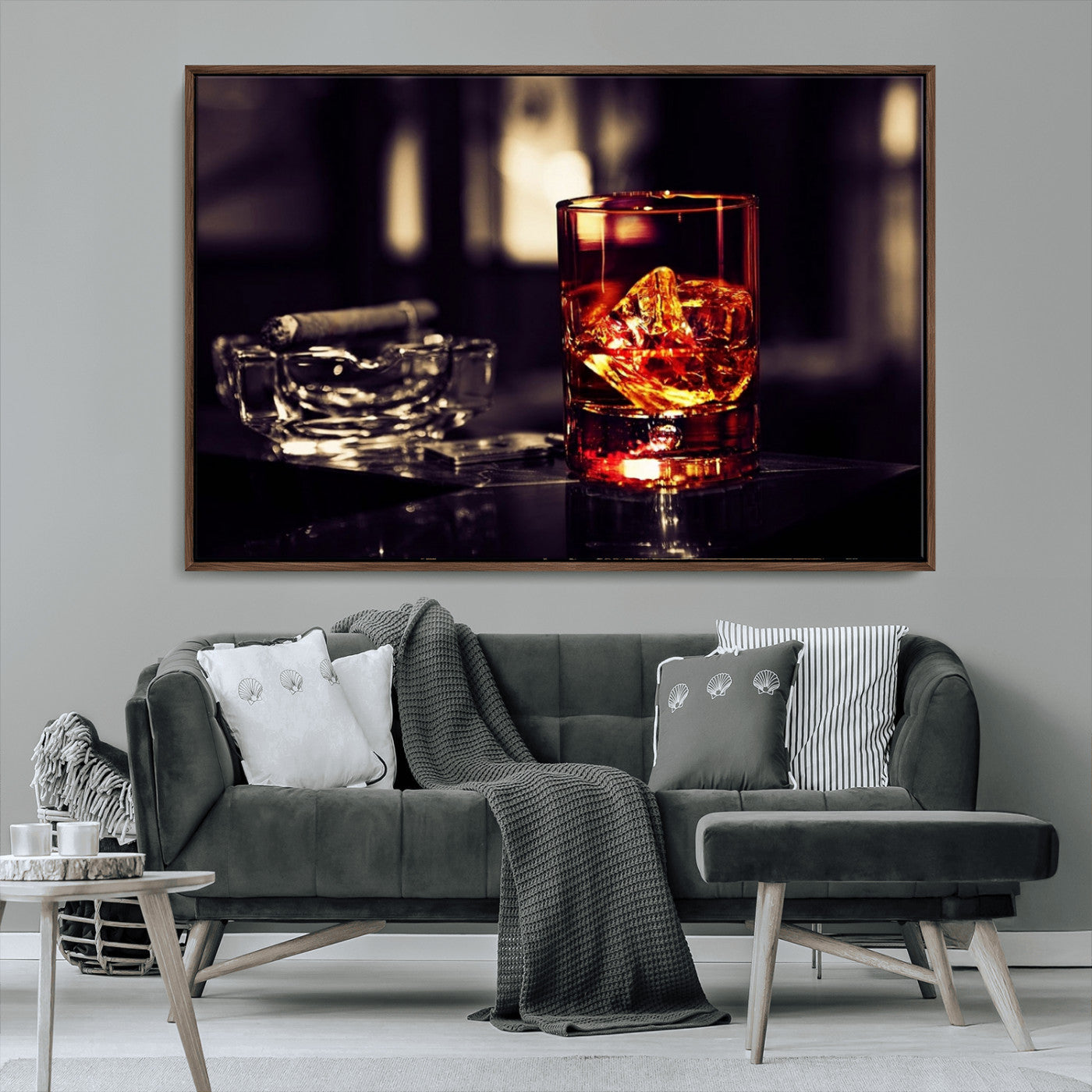 MGV-FC-36X24 - Whiskey and Cigar Canvas – Luxurious Wall Art for Home or Bar – Glass and Cigar Scene Print Canvas