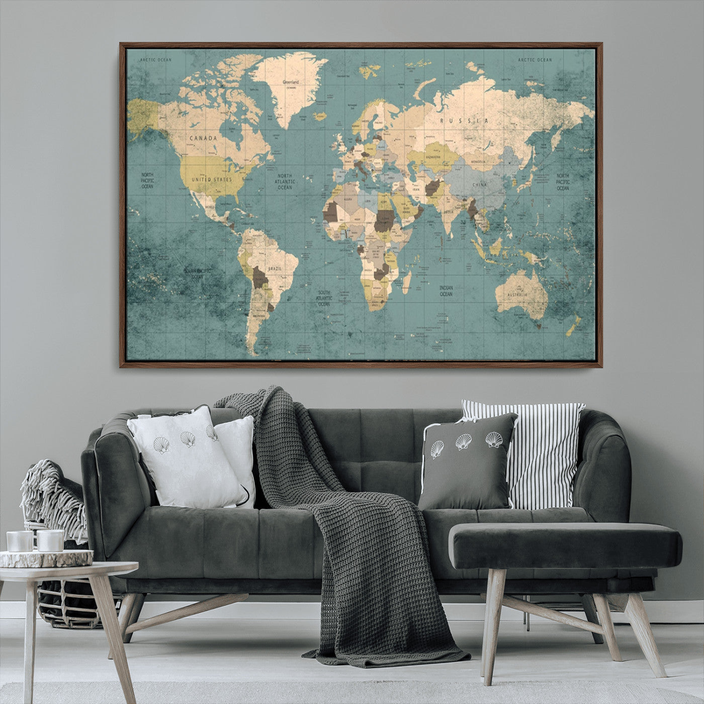 MGV-FC-36X24 - Classic World Map Wall Art Canvas Print, Framed Retro Map Art Picture Print, Vintage Atlas Perfect Rustic Explorer Decor Artwork
