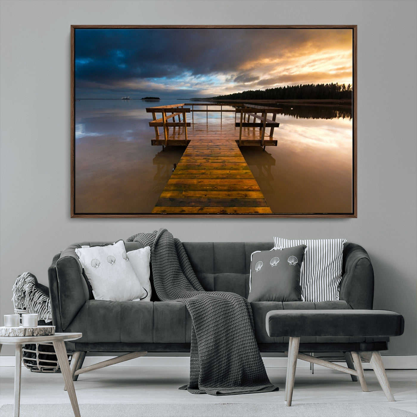 MGV-FC-36X24 - Serene Lake Pier at Sunset Canvas Print | Landscape Canvas Print | Ready to Hang and Framed Wall Art