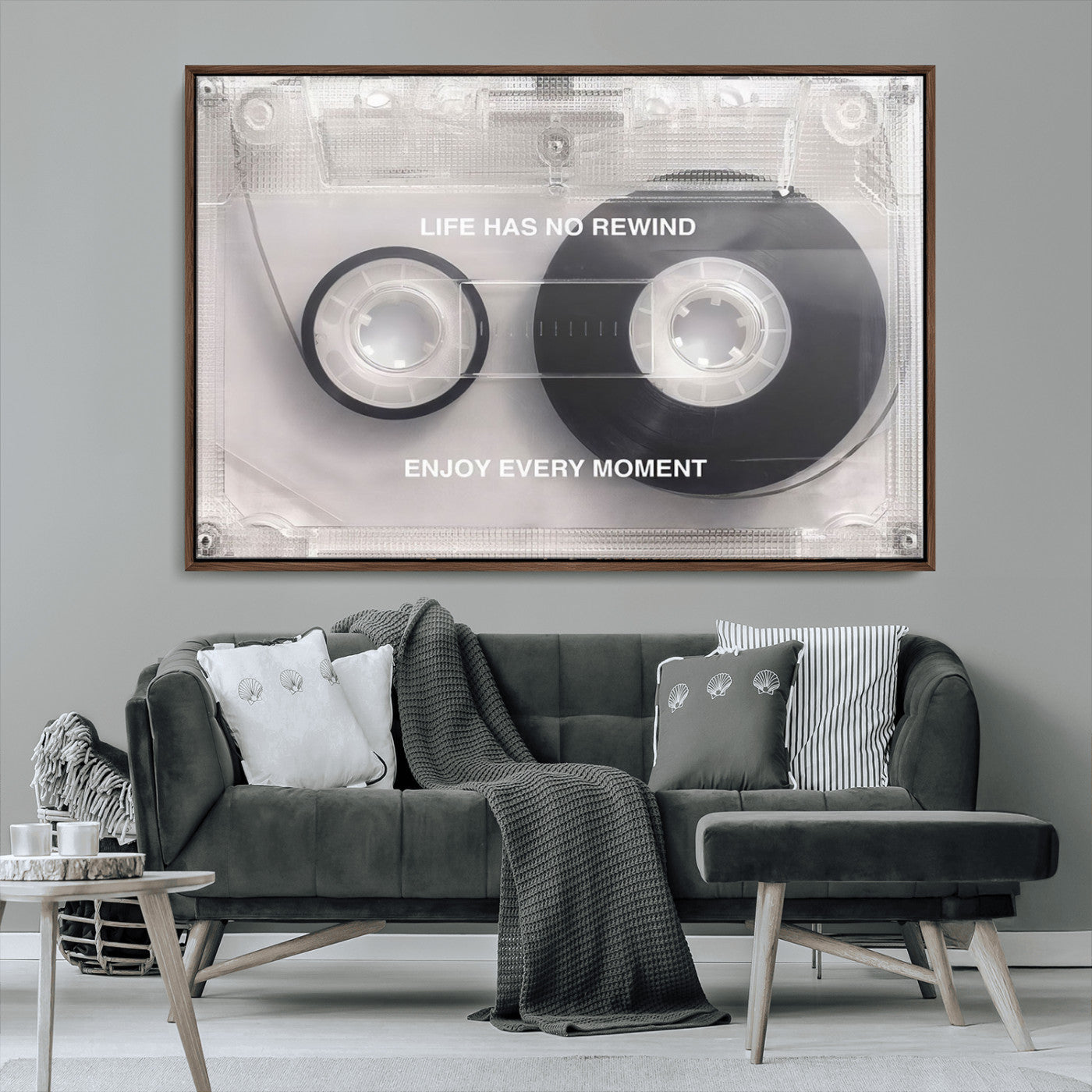 MGV-FC-36X24 - Vintage Cassette Tape Canvas Wall Art - Inspirational 'Life Has No Rewind' Quote, Retro Music Decor