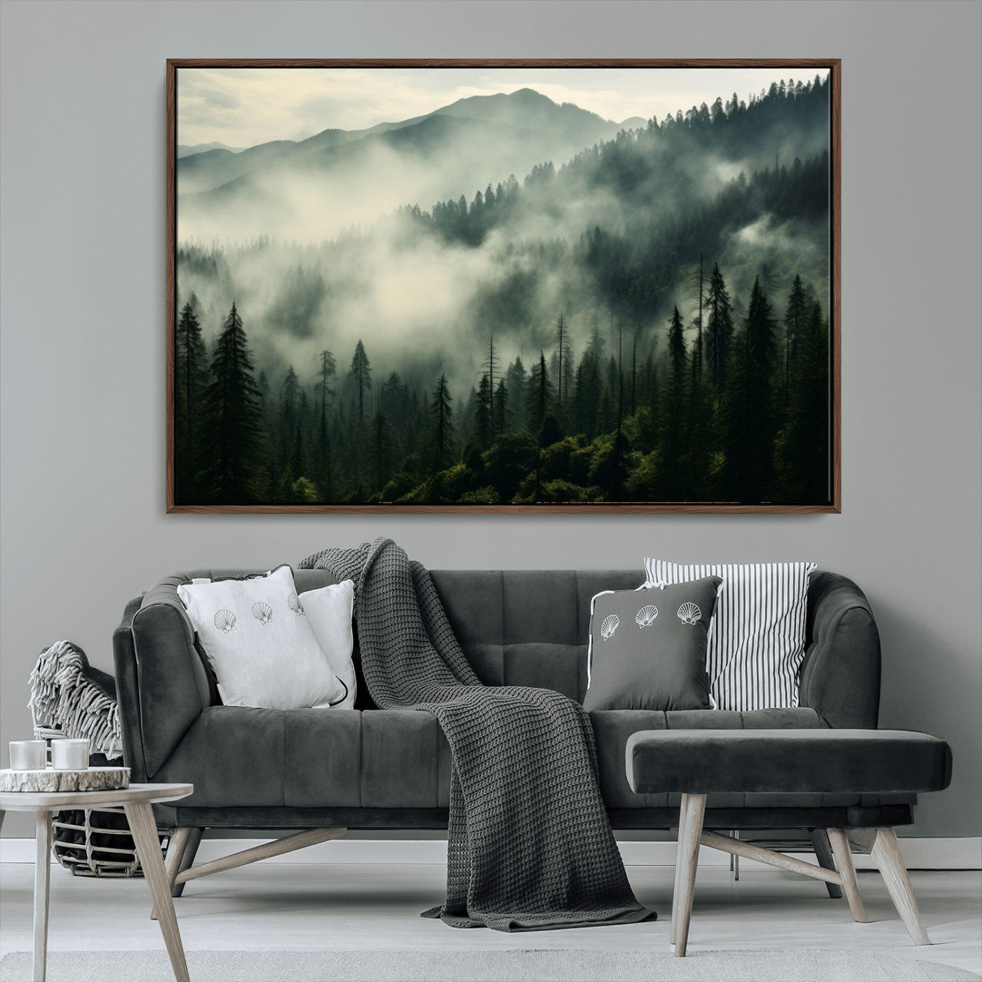 MGV-FC-36X24 - Captivating Misty Forest Wall Art Premium Canvas Print a Foggy and Serene Atmosphere