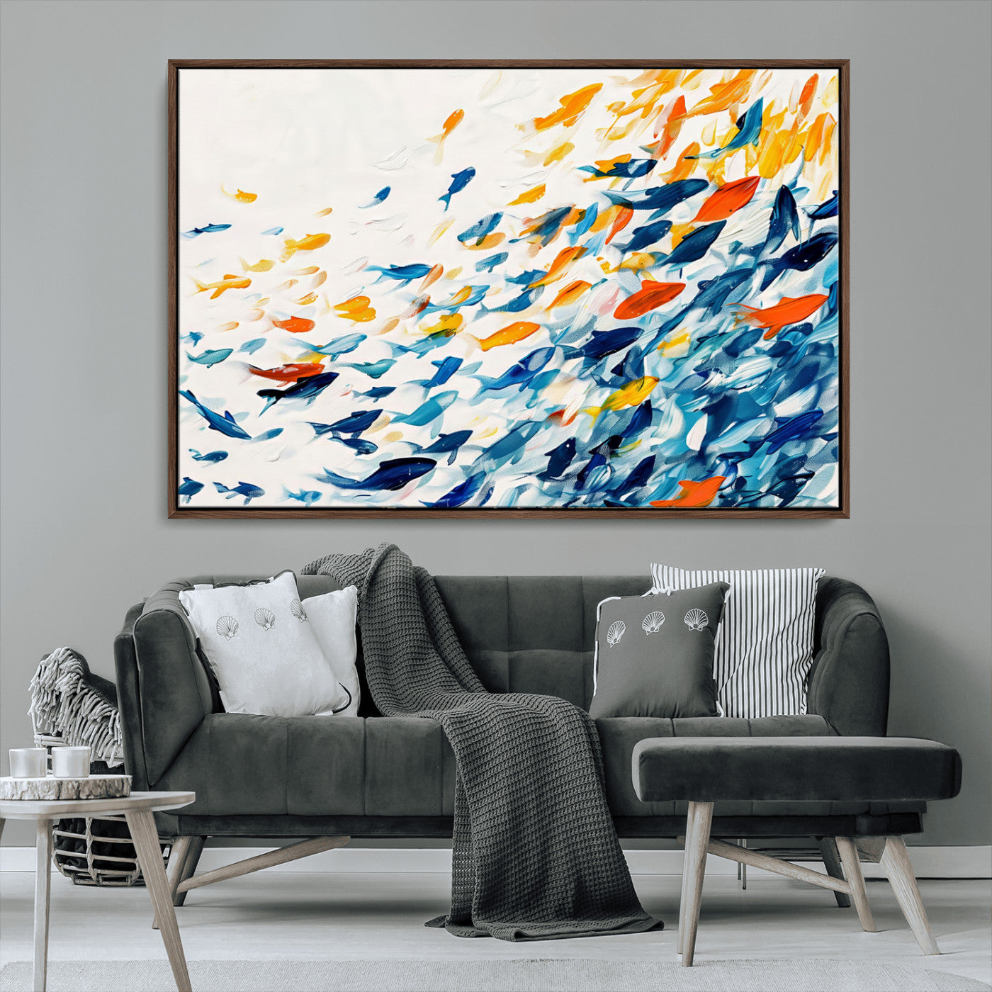 MGV-FC-36X24 - Abstract Fish Shoal Wall Art Canvas Print, Colorful Fish Herd Painting on Canvas Print, Ocean Animal