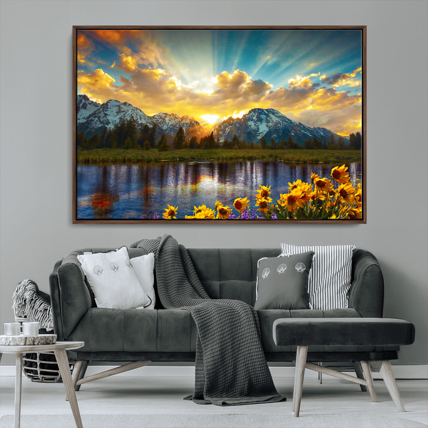 MGV-FC-36X24 - Grand Teton Park Amazing Mountain Landscape Sunset Wall Art Canvas Print