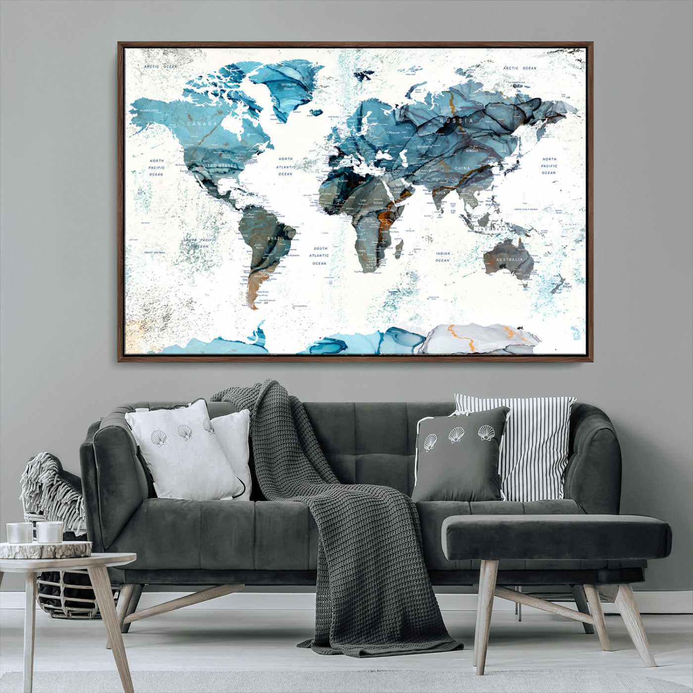 MGV-FC-36X24 - Push Pin World Map Canvas Print – Framed Wall Art for Couples to Track Their Travels – Anniversary