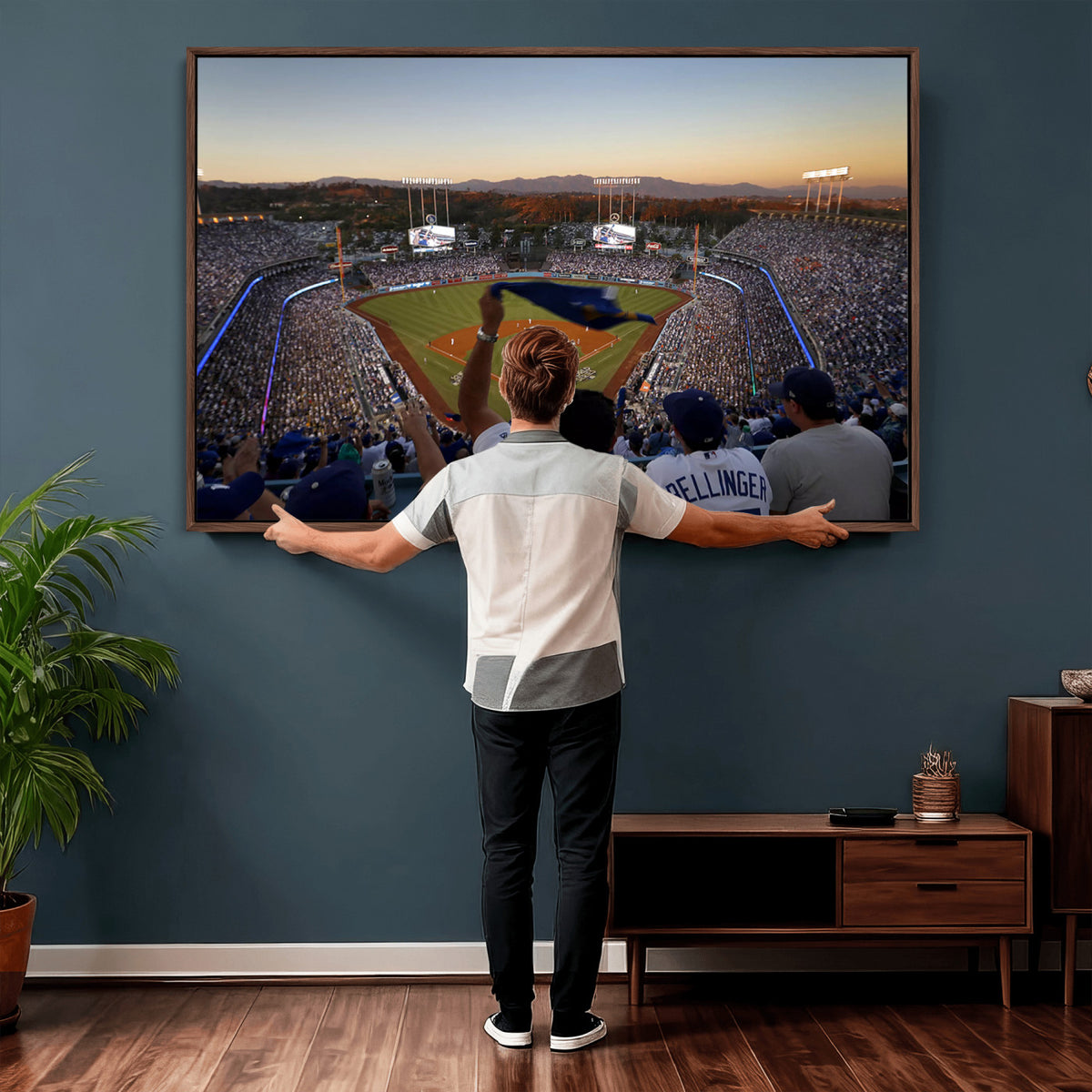 60162-MGV-CV-36X24 - Dodger Stadium Sunset Game Triple Canvas Wall Art, Los Angeles Dodgers MLB Match