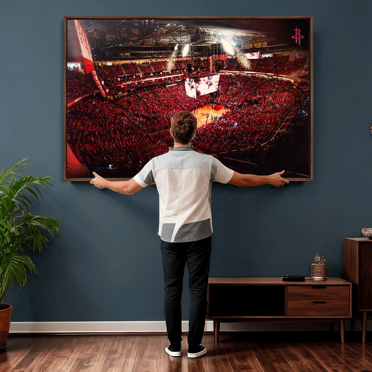 91527-MGV-CV-36X24 - Houston Rockets Basketball Team Print Canvas, Houston Toyota Center Arena Wall Art