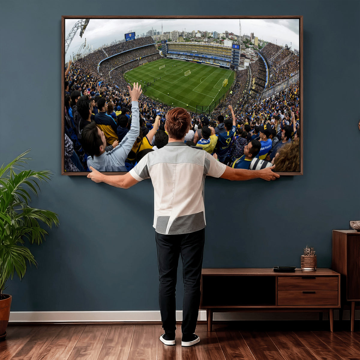 23173-MGV-CV-36X24 - Boca Juniors Soccer Team Print, Buenos Aires Bombonera, Framed and Ready to Hang