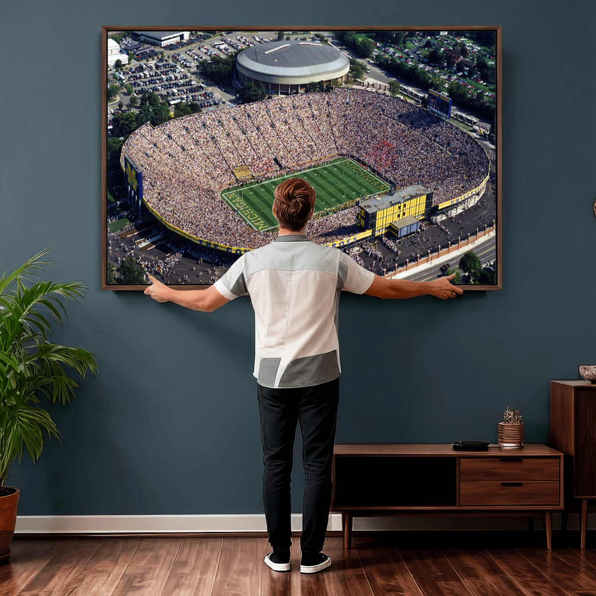 27314-MGV-CV-36X24 - Michigan Wolverines Football Team Print, Ann Arbor Michigan Stadium Wall Art