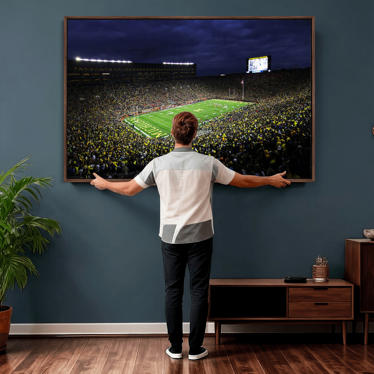 15448-MGV-CV-36X24 - Michigan Wolverines Football Canvas Wall Decor, Football Team Print, Ann Arbor Michigan Stadium