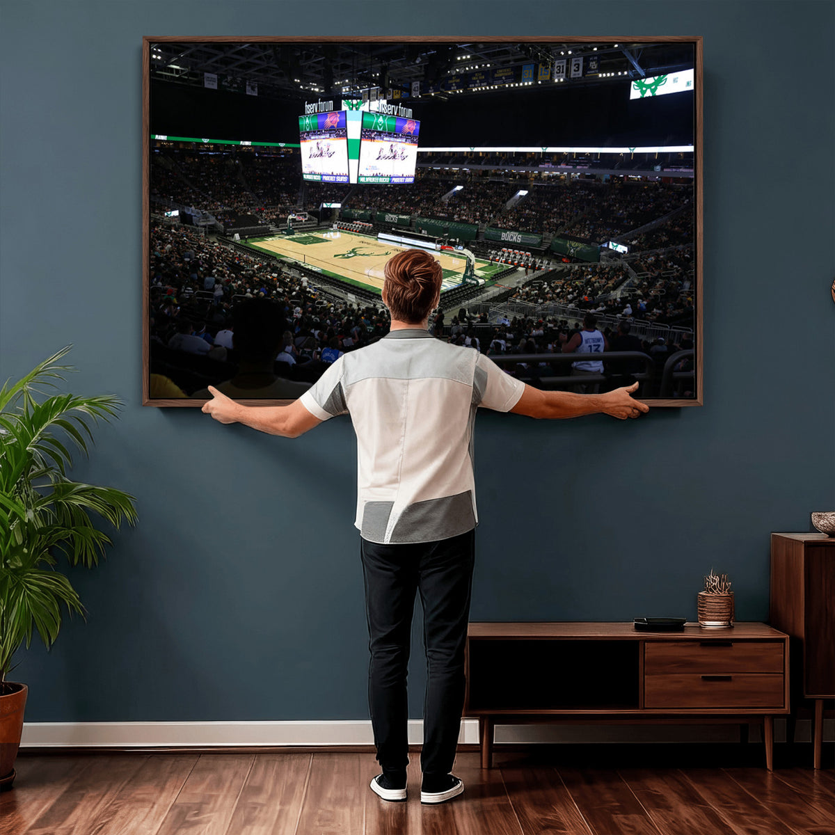 69882-MGV-CV-36X24 - Milwaukee Bucks Basketball Print, Fiserv Forum Stadium Wall Art
