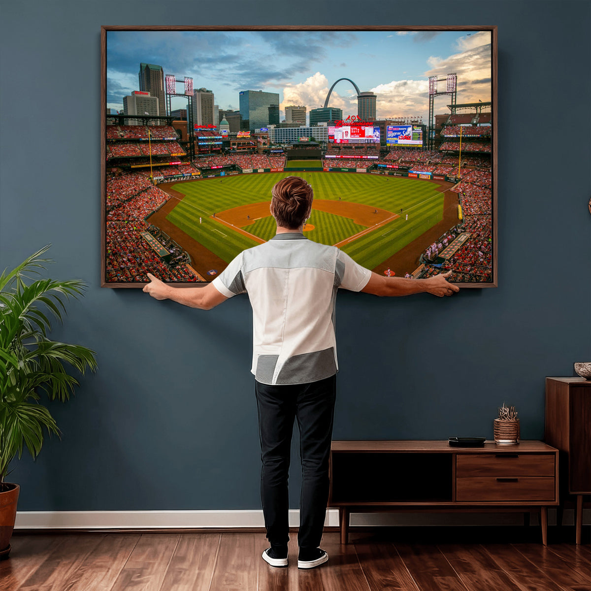 34054-MGV-CV-36X24 - St. Louis Cardinals Baseball Team Print, Busch Stadium Wall Art, Framed and Ready to Hang