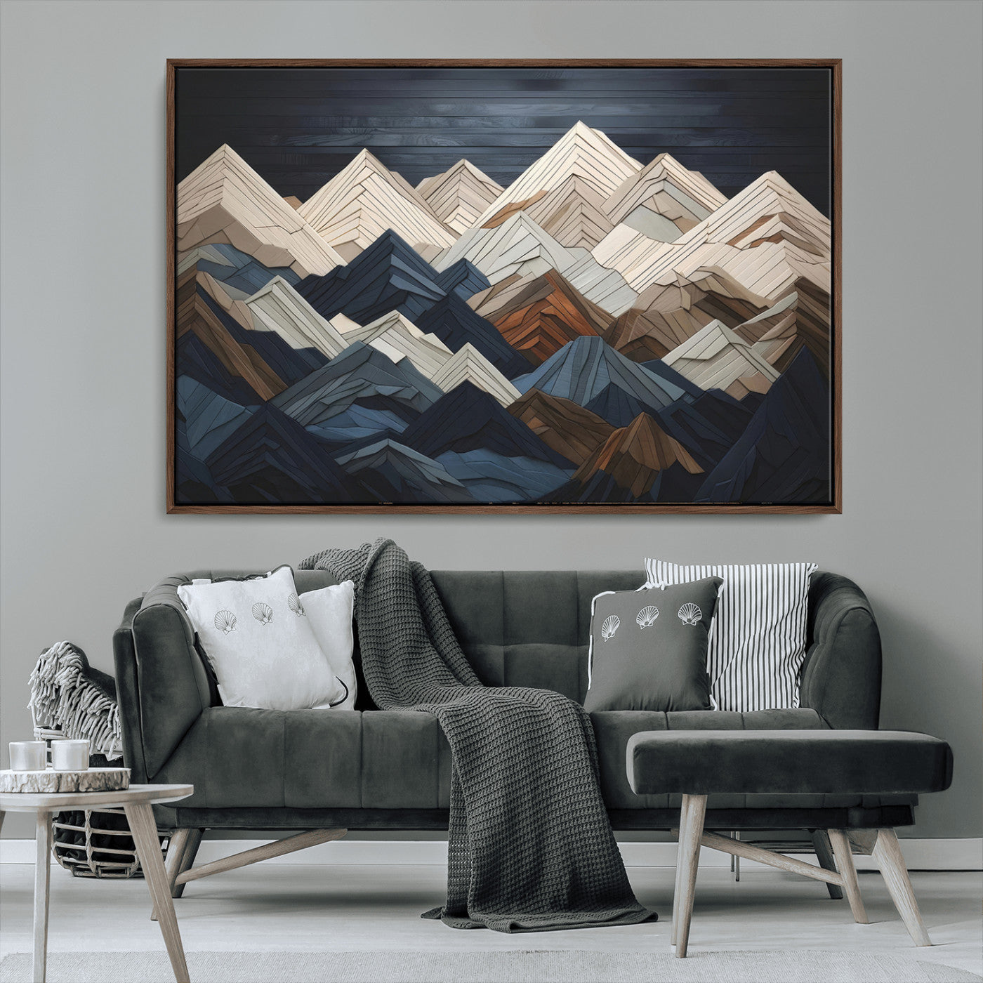 MGV-FC-36X24 - Mountain Range Art Wood Style Wall Art - Ready to Hang 3-Piece Set for Modern Rustic Decor, Abstract