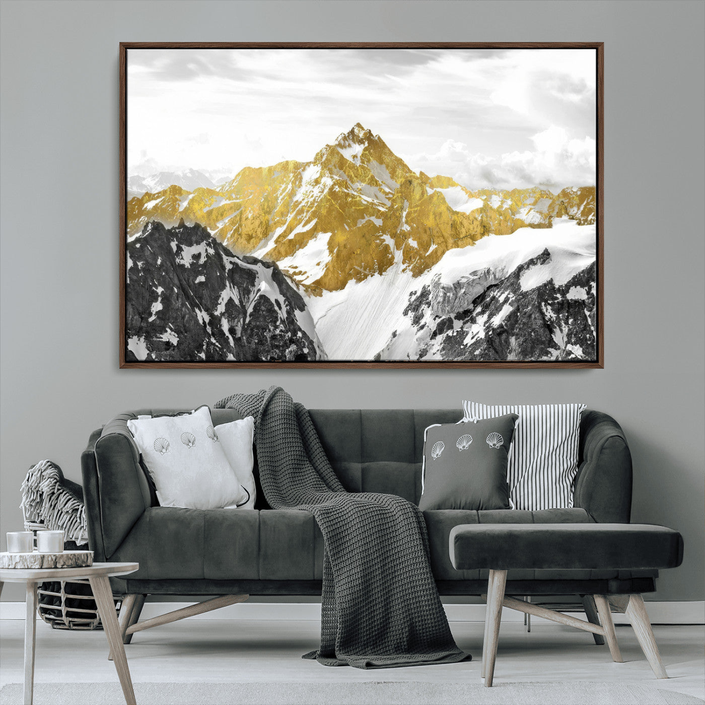 MGV-FC-36X24 - Gold Abstract Mountains Wall Art Print on Canvas, Nature Wall Art Print,