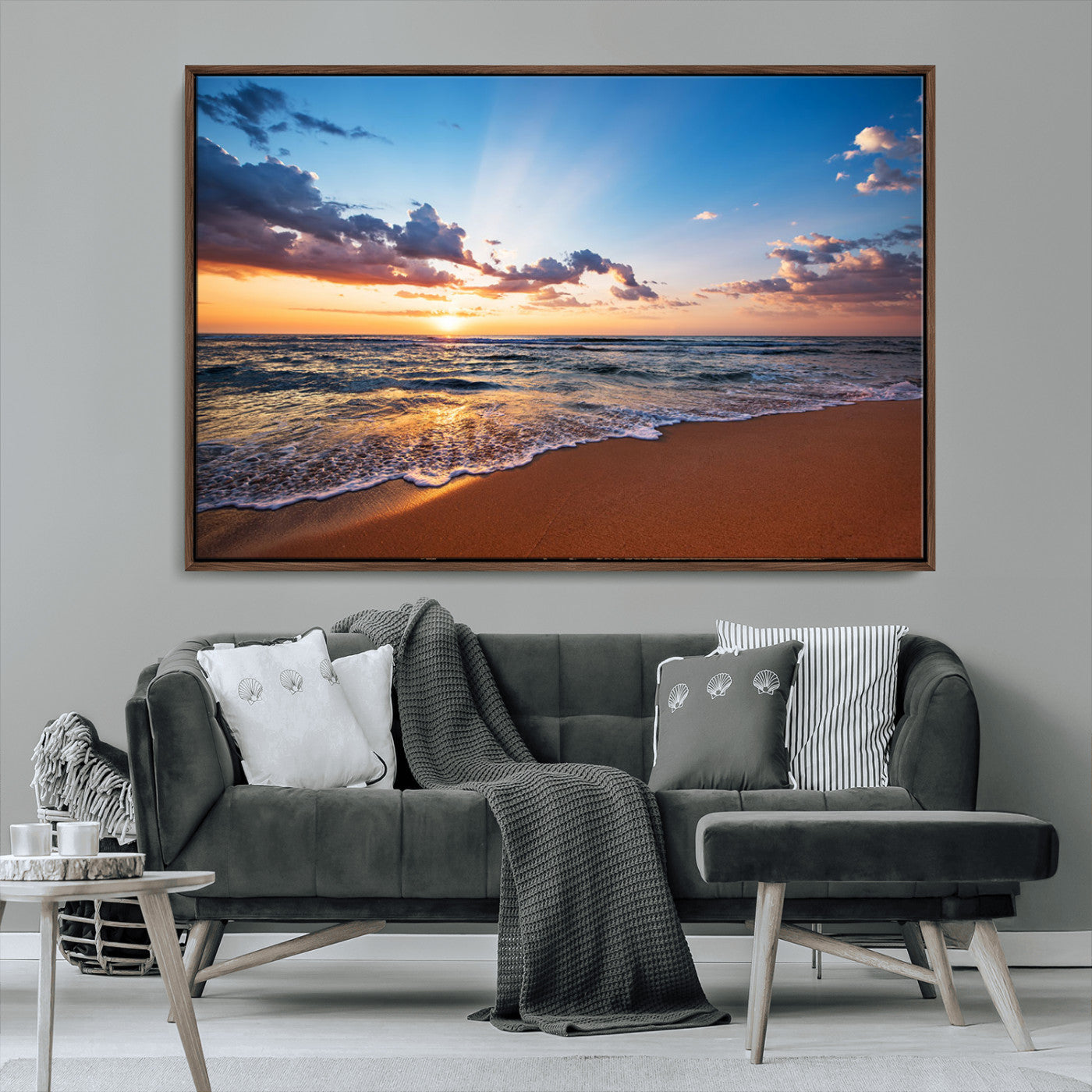 MGV-FC-36X24 - Golden Hour Beach Sunset Wall Art | Canvas Print | Ready to Hang | Coastal Wall Art for Living Room
