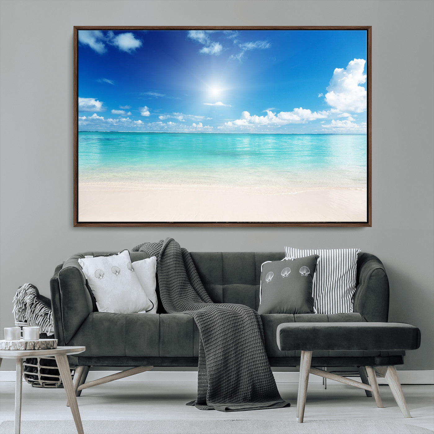 MGV-FC-36X24 - Blue Ocean Wall Art Canvas Print - Tranquil Ocean Paradise Triptych Wall Art - Ready to Hang Beach