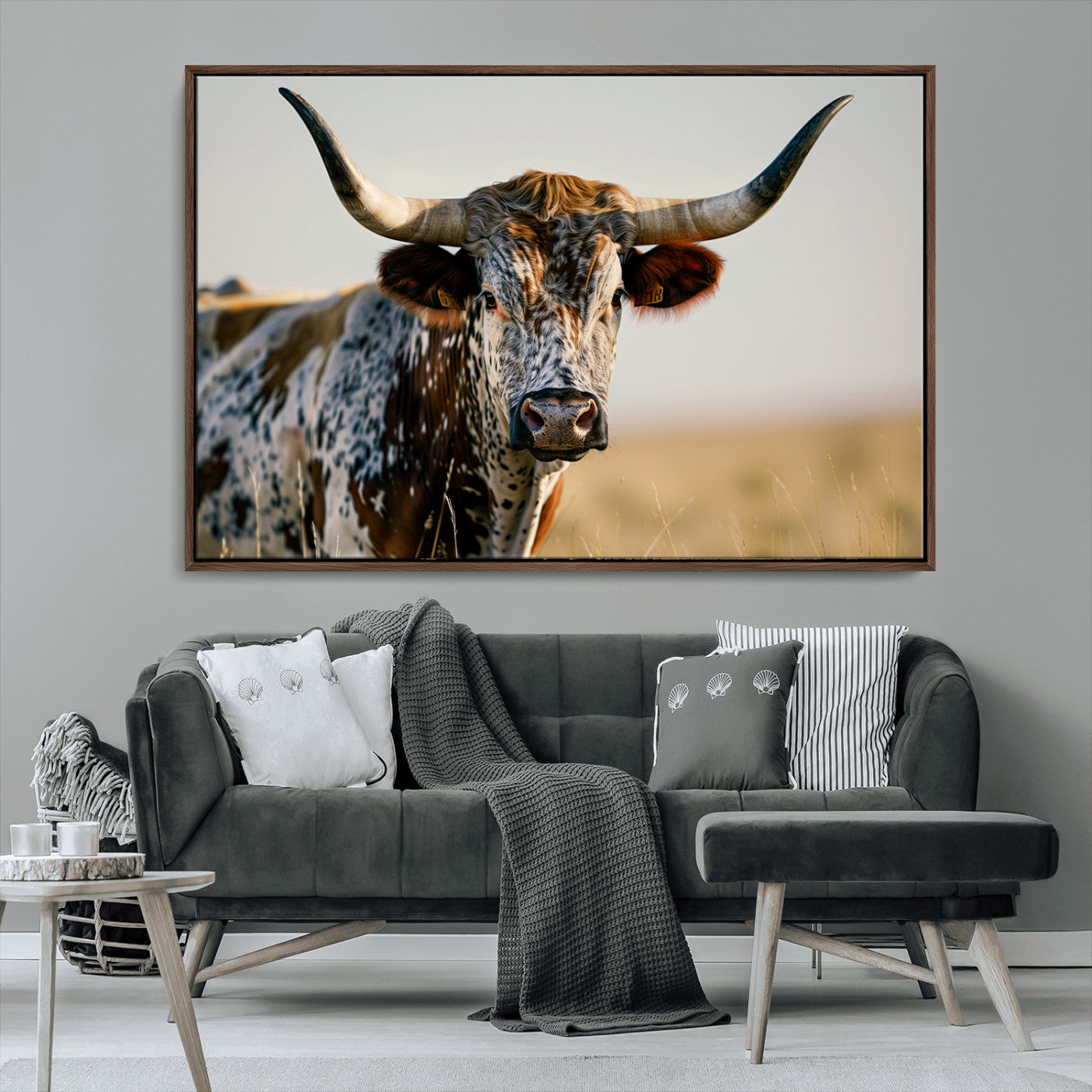 MGV-FC-36X24 - Texas Bull Longhorn Wall Art Canvas Print for Farm House Wall Decor, Farmhouse Wall Art Print