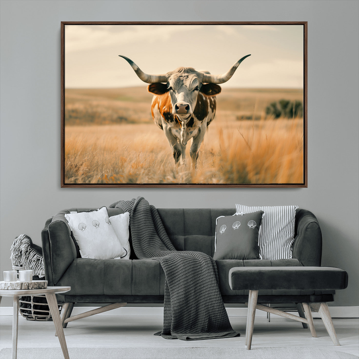 Texas Longhorn Cow Wall Art | Rustic Farmhouse Canvas Print