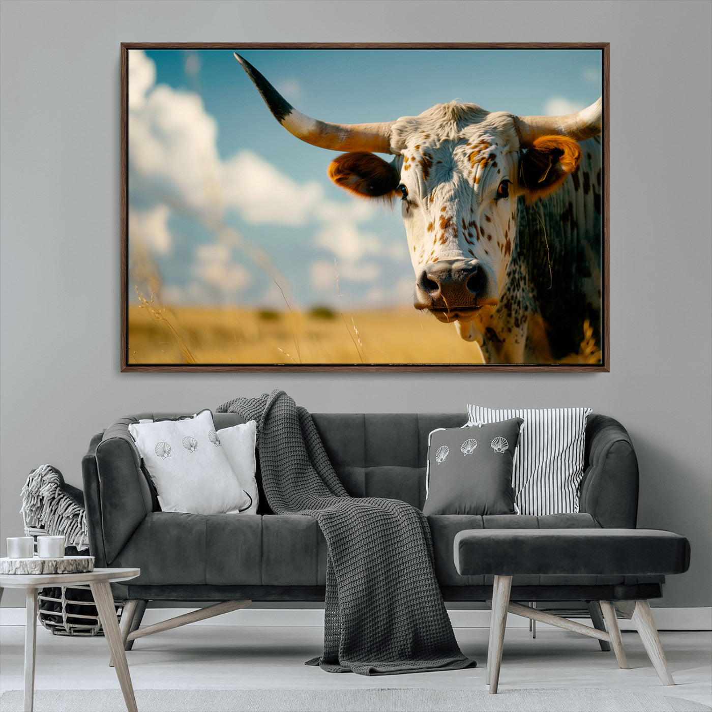MGV-FC-36X24 - Longhorn in the Prairie - Stunning Ranch-Style Triptych Wall Art for Western Home Decor, Cowboy Wall
