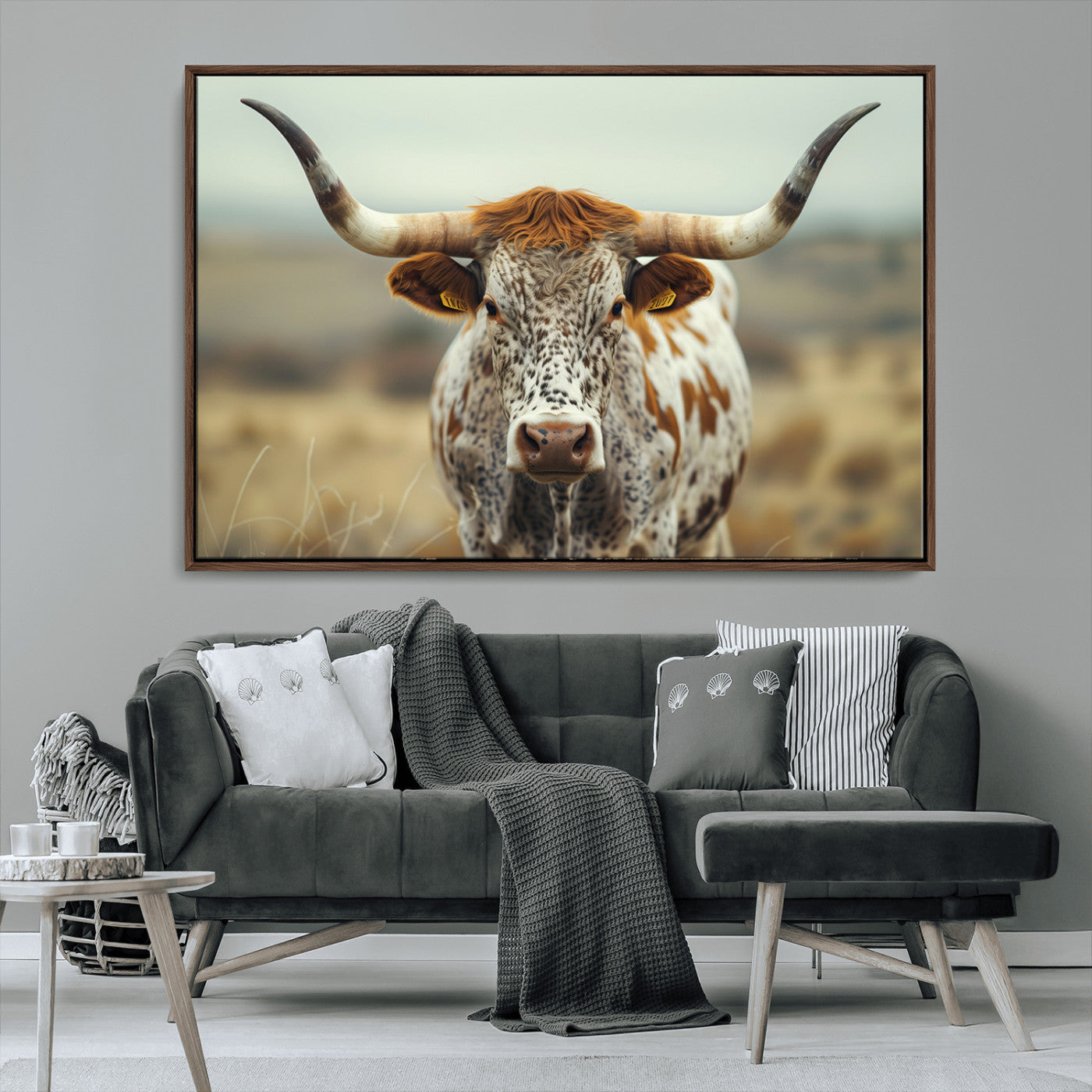 MGV-FC-36X24 - Texas Cow Longhorn Wall Art Canvas Print for Farm House Wall Decor, Farmhouse Wall Art Print