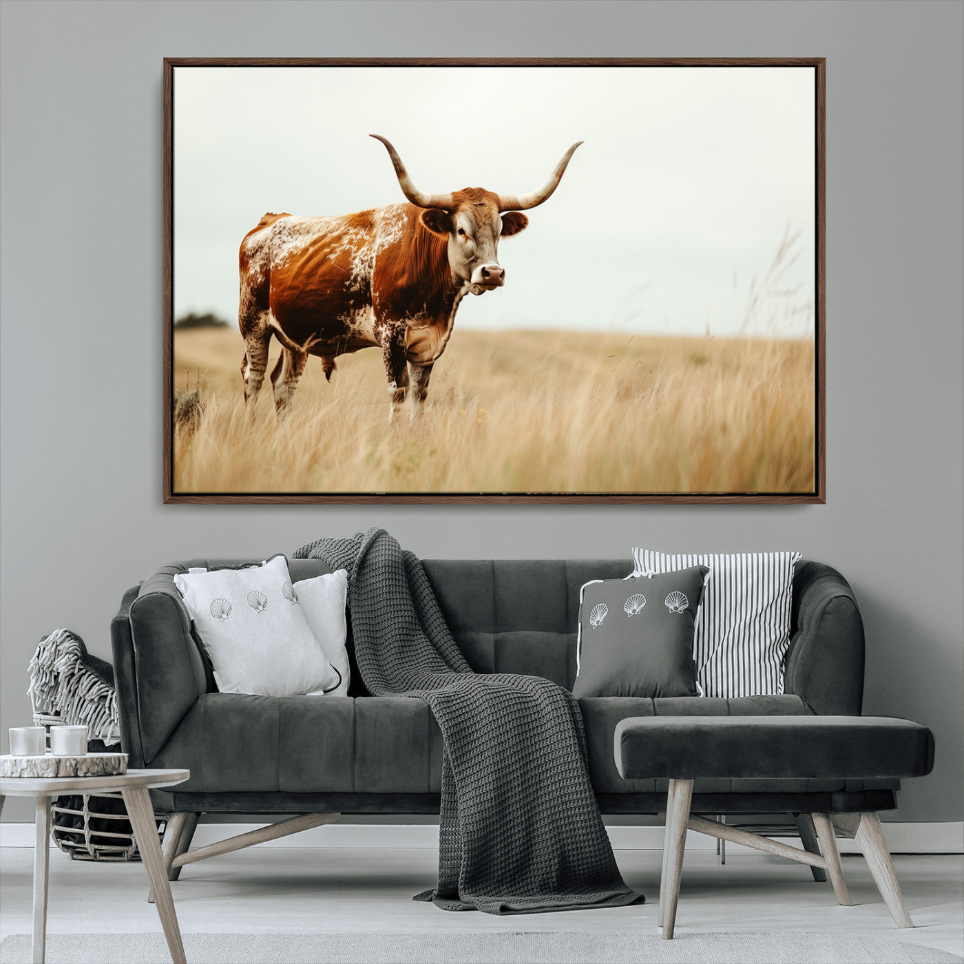 MGV-FC-36X24 - Texas Longhorn Canvas Wall Art Print – Majestic Western Cattle in Rustic Farmhouse Decor – Cow Wall