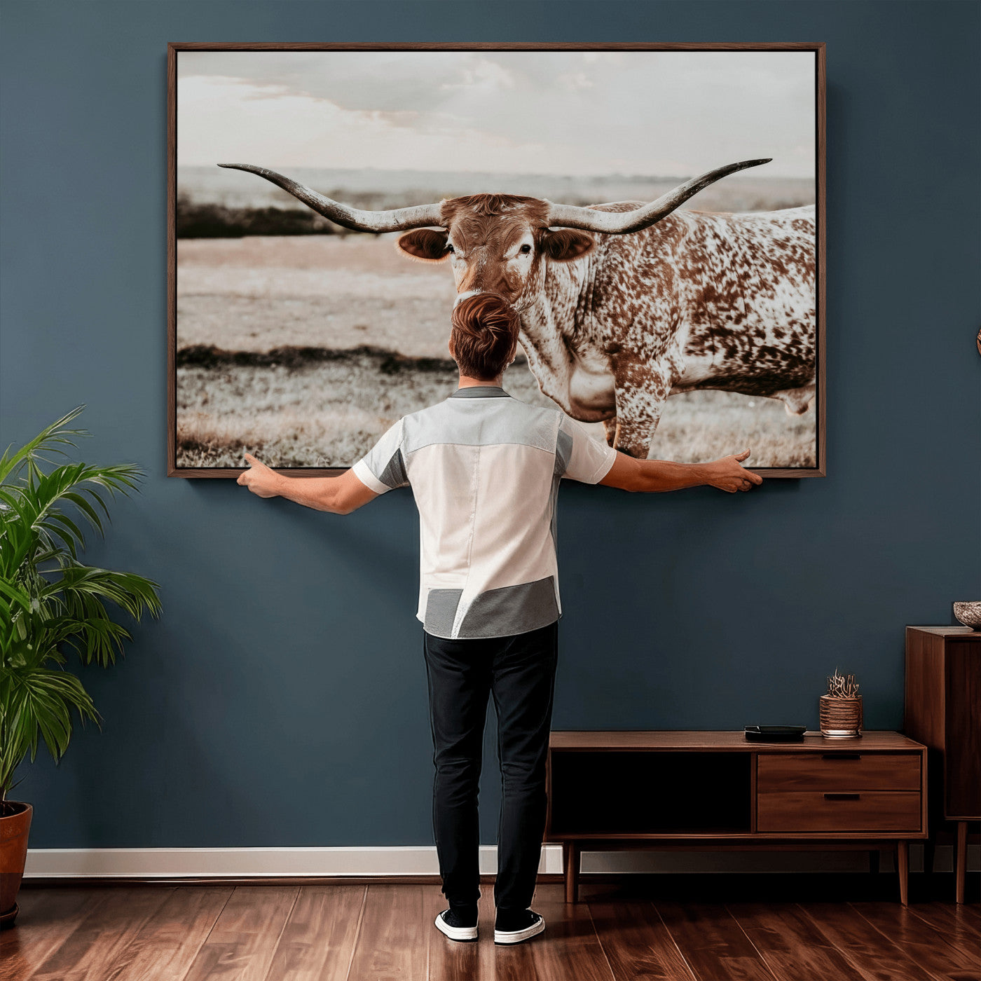 62910-MGV-CV-36X24 - Texas Longhorn Canvas Wall Art Print – Majestic Western Cattle in Rustic Farmhouse Decor – Cowboy Wall Decor